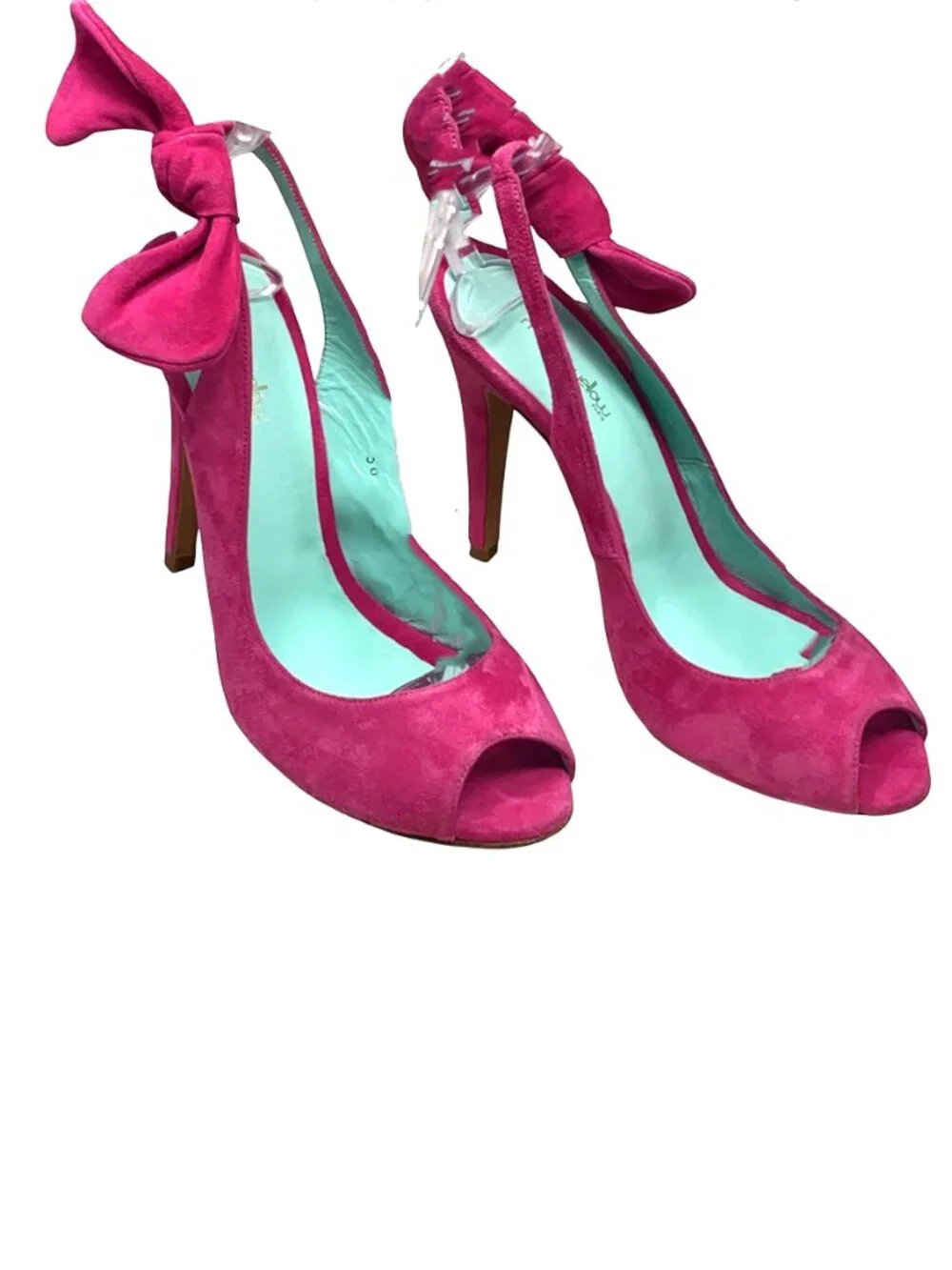 MELLOW YELLOW Nuevo Pink Suede Peep Toe Slingback Bow Pumps